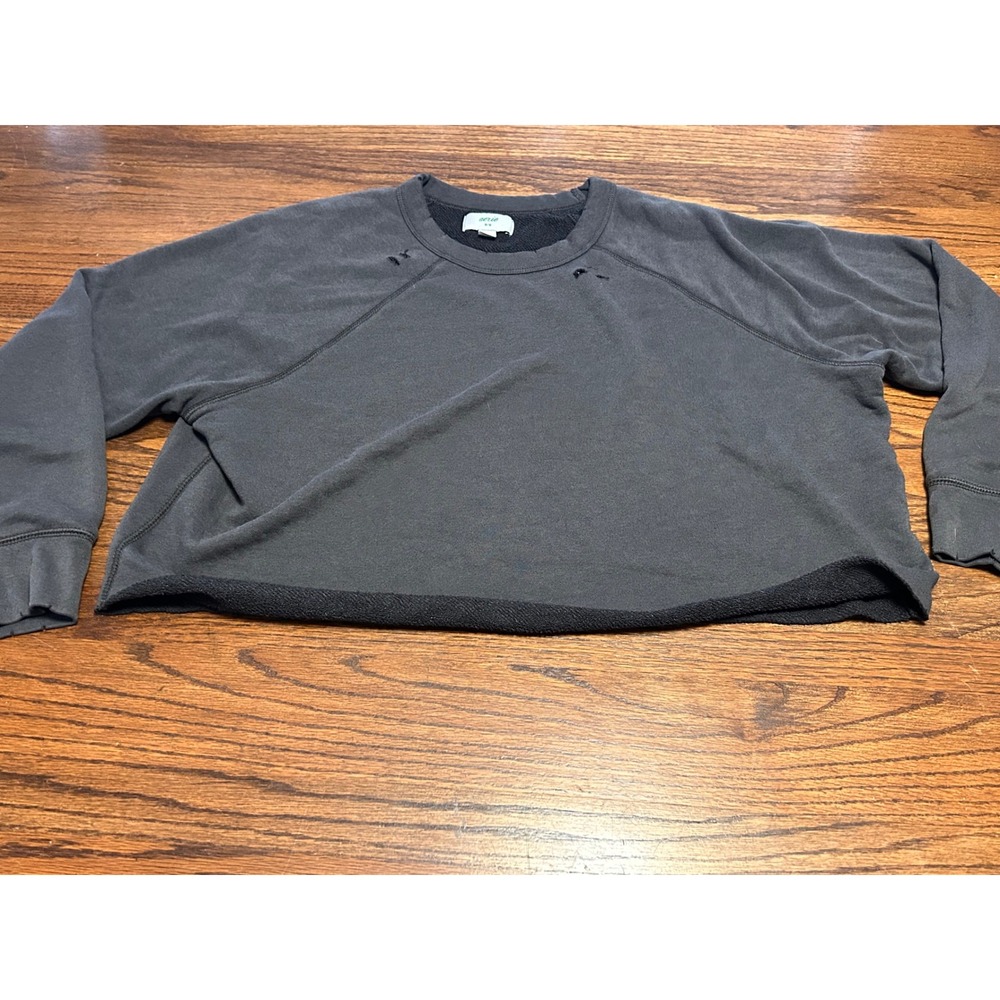 Aerie Women Cropped Sweatshirt Charcoal Gray Distressed Raw Hem Size M Pullover